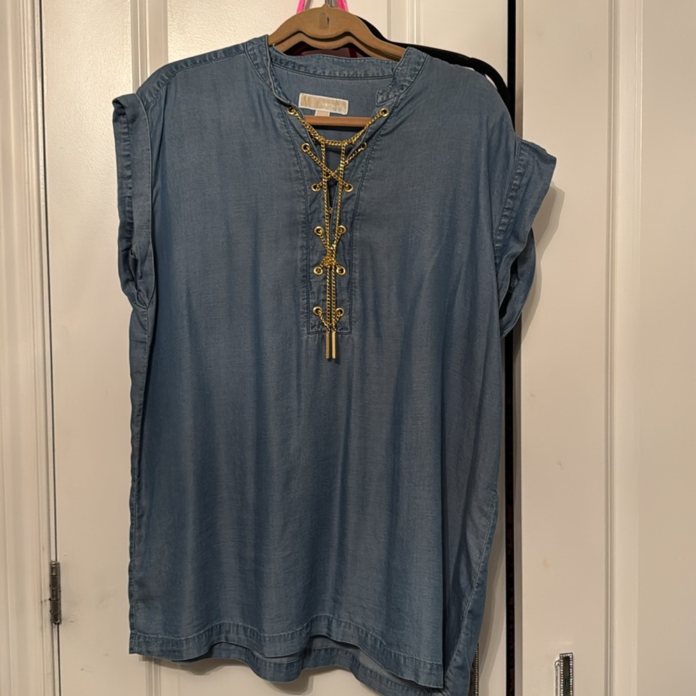 Michael Kors Denim Blue Lace-Up Blouse